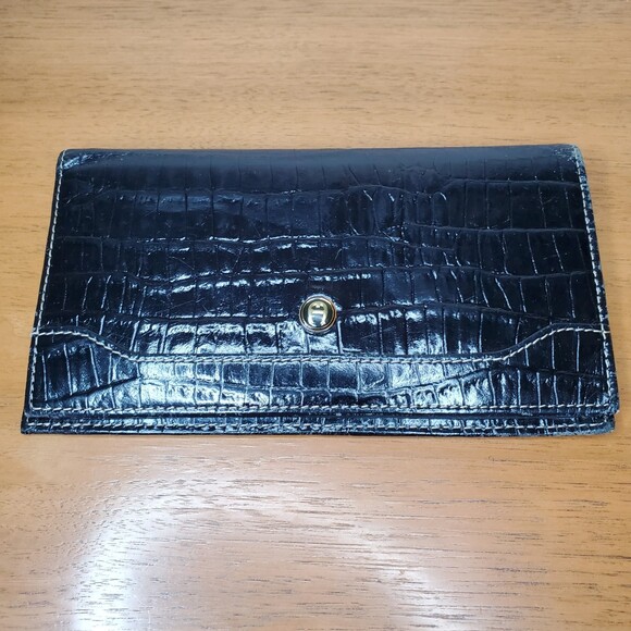 Etienne Aigner Handbags - Etienne Aigner Black Leather Croc Print Wallet Vintage Card Holder Check Book